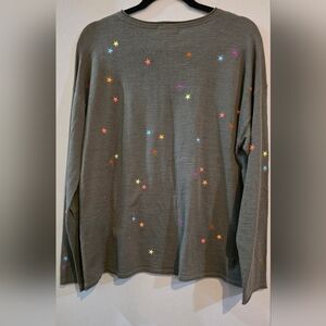 #15 NWT Lisa Todd Olive Top with Multicolor Star Accents